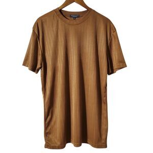 Pronti Collection Phita Shirt XL Metallic Gold Mock Neck Slinky Ribbed Mens